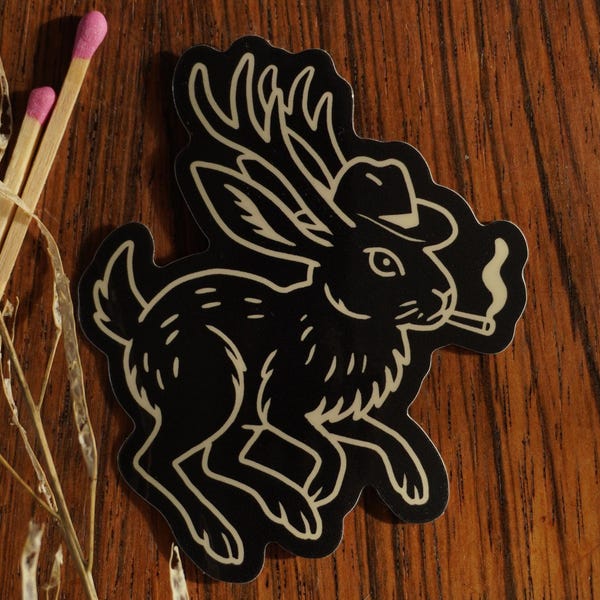 Cowboy Jackalope Sticker: Waterproof Vinyl, Cryptid Art