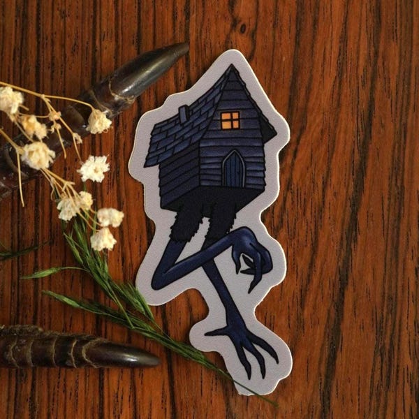Baba Yaga Hut Sticker: Spooky Folklore Art, Waterproof Vinyl