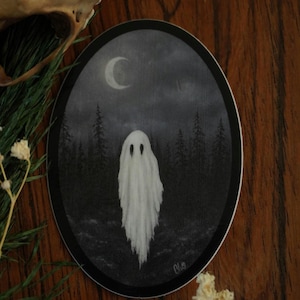 Black and White Ghost Sticker, Spooky Art, Waterproof Vinyl