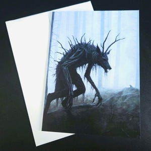 Carte de voeux The Hunter, carte de loup-garou, cartes de vœux avec enveloppes, impression d'art cryptide, 5 x 7