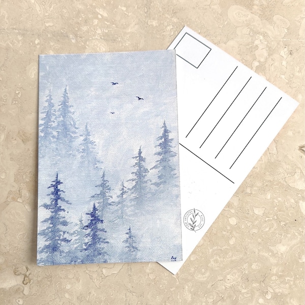 Foggy Forest Postcard, Art Print Postcard, Moody Art, 4x6 Travel Postcard, Misty Trees