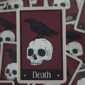 Autocollant de carte de tarot de la mort, tête de mort, corbeau, art de sorcellerie, vinyle imperméable