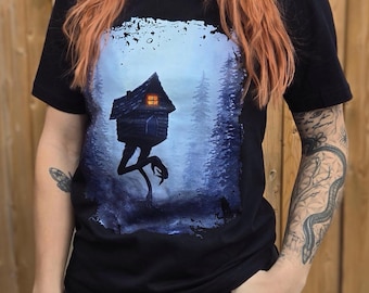 Baba Yaga T-Shirt, Black Short Sleeve, Cryptid Art Shirt, Original Dark Art