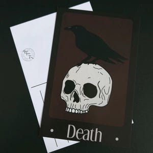 Carte postale de carte de tarot de mort, carte d'impression d'art 4 x 6, université foncée, art sombre, renaissance, tête de mort, tête de mort, folklore