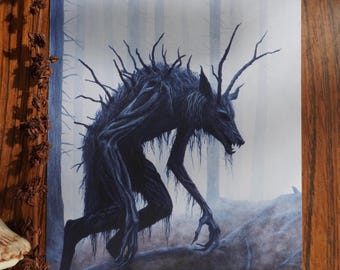 Lámina artística de Wolfman, El Cazador, Críptido del Bosque Gótico y Espeluznante