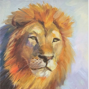 Pintura al óleo de león, gato rojo salvaje, obra de arte, animal africano de safari, arte original, pequeña obra de arte, decoración de pared, impresionismo, 8 x 8 pulgadas, Lena Boyko