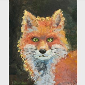 Red fox portrait oil painting Beautiful Pet Wild Animal Original Art Gift Wall decor 25th birthday gift Impressionism 10x8 inc Elena Boyko