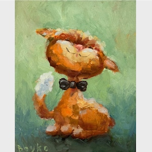 Happy red cat portrait peinture à l'huile belle drôle de compagnie animal Original Art mural décoration murale fille de 5 ans cadeau d'anniversaire 10 x 8 inc Elena Boyko