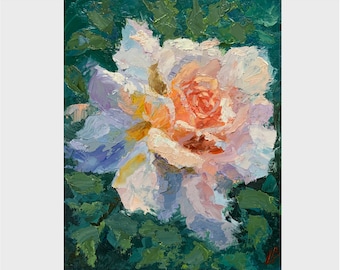 Peinture à l'huile de fleurs Belle rose colorée Impressionnisme Panneaux décoratifs Cadeau d'art original Décoration murale Impasto 10 x 8 inc Elena Boyko