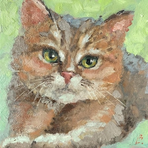 Peinture à l'huile de chat roux Portrait de chat mignon Animal de compagnie Art impressionnisme original, cadeau pour elle, petite oeuvre d'art, cadeau pour maman, Elena Boyko, 20 x 20 pouces
