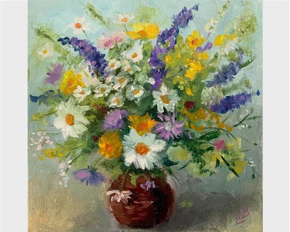 Flower Oil Painting Bouquet of Wild Flowers Still Life