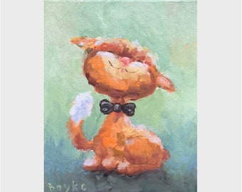 Happy red cat portrait oil painting Beautiful Funny Pet Animal Decorative panels Original Art Gift Wall decor 10x8 inc