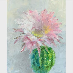 Pintura a óleo de cacto, linda flor rosa suave, arte original, presente para ela, presente para mãe, pequena obra de arte impressionista, 10x8, inc. Elena Boyko