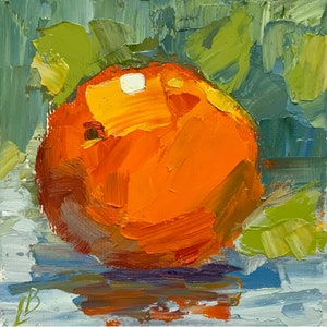 Orange oil painting Citrus fruit Original Art Kitchen decor Small Artwork Gift for Mom Gift for Her Impasto Impressionism 4x4 inc ElenaBoyko