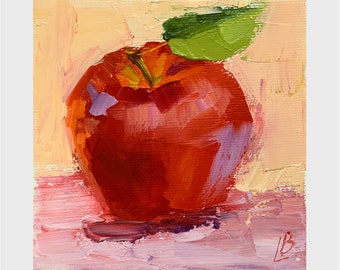 Apple oil painting Red fruit Original Art Gift Kitchen Decor Impasto Small Artwork Gift for Mom Gift for Her Impressionism 4x4 in ElenaBoyko
