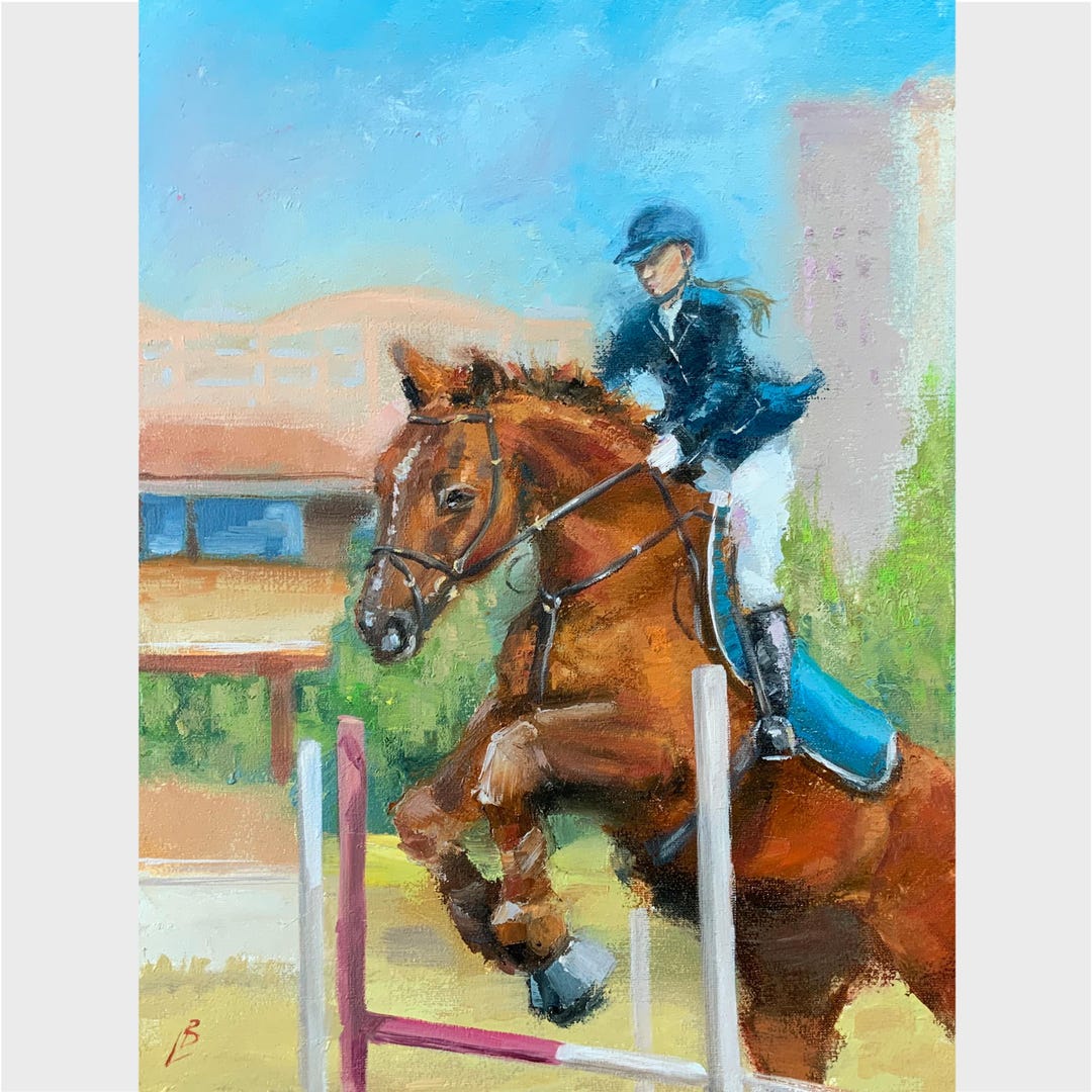 Horse Rider Oil Painting Woman on Horse Sportwoman Equestrian Art ...
