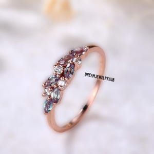 Vintage Ring Alexandrite Sterling Silver Alexandrite Engagement Ring Moissanite Ring Marquise Ring Band Ring Gemstone Ring Wedding Band Ring