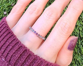 Half Eternity Band Alexandrite , June Birthstone Half Eternity Band, Color Changing Alexandrite Ring, Alexandrite Wedding Band