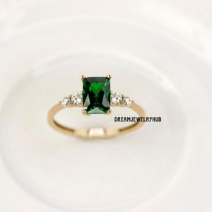 Emerald Ring - May Birthstone - Gold Ring - Gemstone Band - Statement Ring - Engagement Ring - Rectangle Ring - Cocktail Ring - Emerald Cut