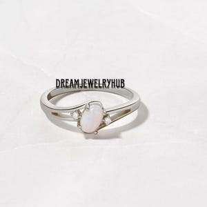 Ring Dainty Opal, Opal Stacking Ring, White Opal and CZ Ring, Gold Opal Ring, Sterling Silver Opal Ring, Delicate Opal Ring, Bridesmaid Gift