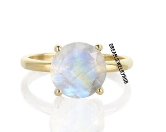 Rainbow Moonstone Solitaire Ring · Rainbow Moonstone Ring · Vintage Ring · White Moonstone Gemstone Ring · Rainbow Ring Round Cut