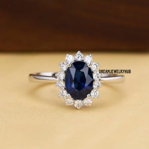 Oval Lab Created Sapphire 14k Solid Gold Engagement Rings For Women Blue Gemstone Ring Princess Diana Ring September Birthstone Promise Ring