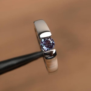 Stunning June Birthstone Alexandrite Ring Sterling Silver Solitaire Engagement Ring for Women