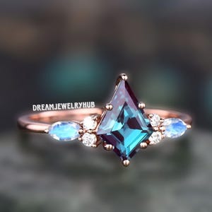 Bague tendance alexandrite taille cerf-volant bague solitaire en argent sterling avec pierre de naissance de juin