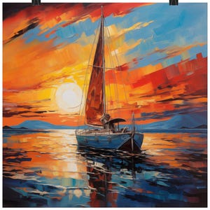 Poster K etwas Segelboot auf ruhigem Wasser bei Sonnenuntergang - digitales Bild, Acrylbild, Wandbild, Dad Vater Geschenk