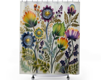 Scandinavian "Vibrant Meadow" Floral Shower Curtain