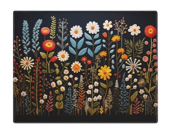 Scandinavian Kurbits "Midnight Meadow " Yellow White Red Flower Placemat | Folk Art Botanical | Bright Boho Floral Print | Cottagecore Decor