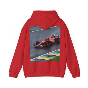 F1 Ferrari Red Hoodie, Unisex Sweatshirt with Statement Picture, Formula 1 Fan Gift, Racing Enthusiast Apparel, Motorsport Hooded Jumper,