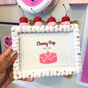 Fake Cake Picture Frame Girly 4x6 5x7 8x10 11x14 Photos with Cherries Icing & Sprinkles | Decoden Dopamine Wall Decor Wooden Photo Holder