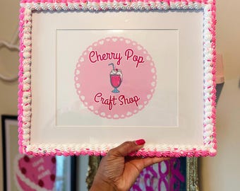 Bright Pink Fake Cake Picture Frame: Handmade Faux Icing & Sprinkles