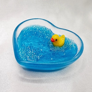 Handmade Heart Shaped Dish with Rubber Duck in Bubble Bath