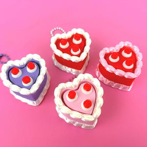 Fidget Clicker Heart Shaped Cake Keychain with Cherries