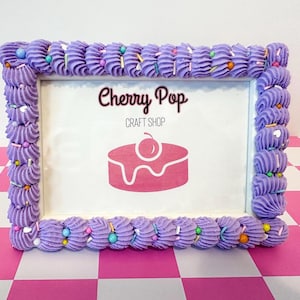 Purple Fake Cake Picture Frame 4x6 5x7 8x10 11x14 Photos Icing & Sprinkles | Decoden Dopamine Wall Decor Wooden Photo Holder