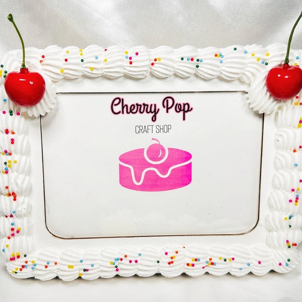 Fake Cake Picture Frame 4x6 or 5x7 Photos with Cherries, Icing & Sprinkles | Decoden Dopamine Wall Decor Wooden Holder Faux Fake Bake