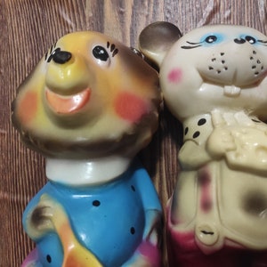 Vintage soviet toys  cartoon characters made in the Souvenir USSR and rubber. Set of 2 pieces.