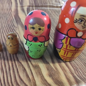 Matryoshka mini USSR  doll Souvenir Handmade in Ukraine Vintage set of 4 pcs.