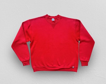 VINTAGE 80s Russell Athletics Blank Crew Neck Sweatshirt - Made  in USA - Red - Tag size: L