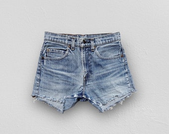 VINTAGE 80s Levi&#39;s 505 Red Tab Cut-Off Denim Shorts - Made in USA
