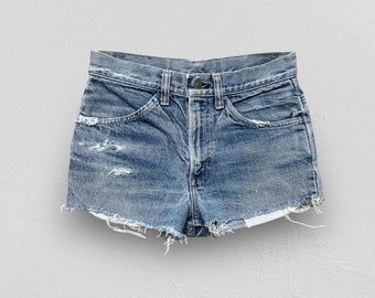 VINTAGE 70s Levi&#39;s 684 Orange Tab Cut-Off Denim Shorts - Made in USA - Talon 42