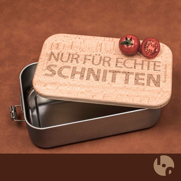 Lunchbox mit Wunschgravur I personalisierte Vesperbox I Brotdose I Brotbox aus Weißblech mit Holzdeckel I Frühstücksbox