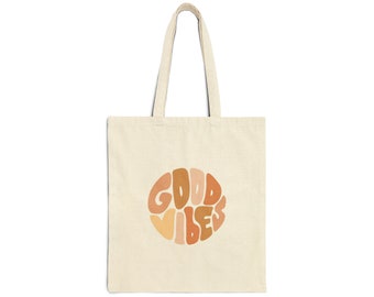 GOOD VIBES Tote Bag | Heavyweight Organic Cotton | Reusable Bag | Eco Friendly | Retro Diner Tote Bag | Happy Tote Bag | Gift