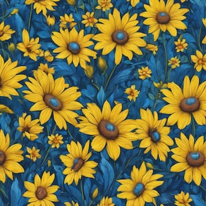 Digital file Ukrainian artist Ukrainian landscape Yellow and blue Sunflowers  Digital download PNG file Instant download