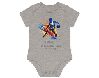 Personalisierter Basketball-Spieler-Baby-Bio-Kurzarm-Body