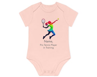 Gepersonaliseerde tennisspeler baby organische romper met korte mouwen