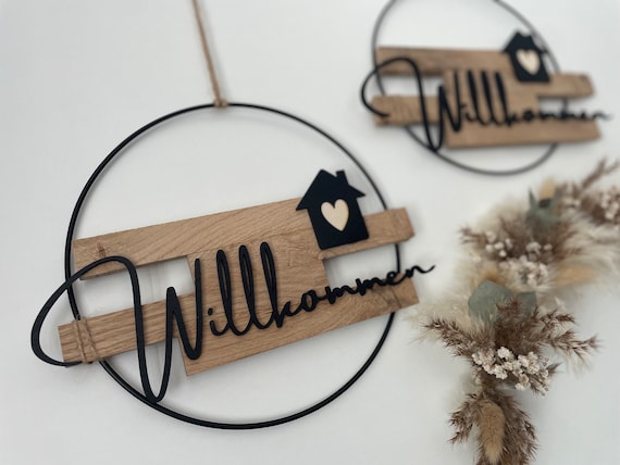 Türkranz Willkommen Welcome - Eingangsschild - Klötzchen - Holz Deko - schlicht - rustikal