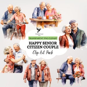 Watercolor Grandparents Clipart: Elderly Couple PNG (Digital Download)